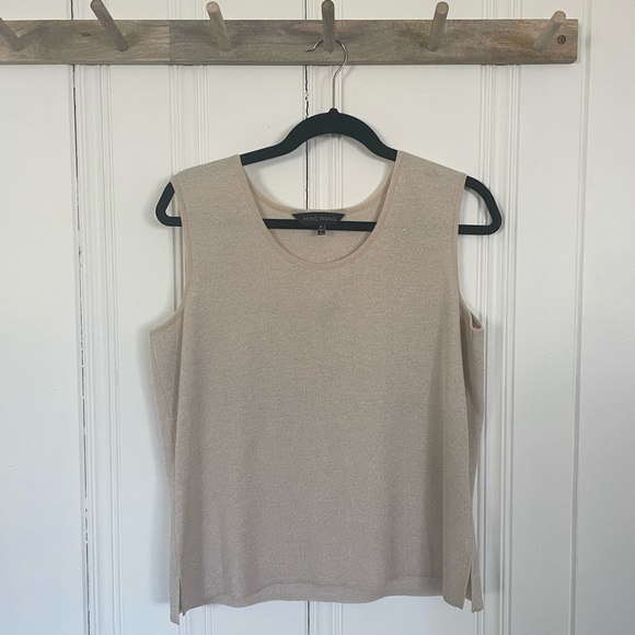 Two-Piece Gold and Off-White Cardigan Set by Ming Wang - Picture 2 of 5